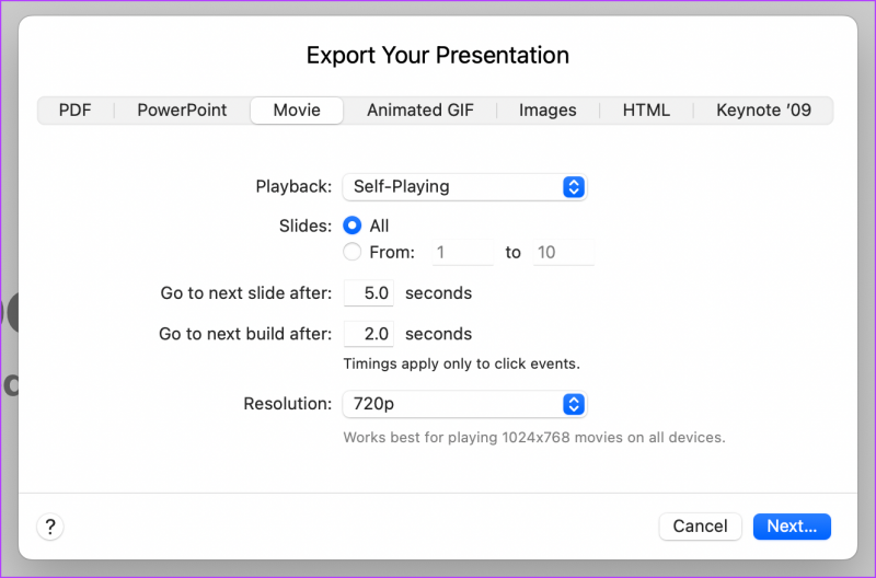 Chuyển đổi tệp Keynote thành video trên Mac