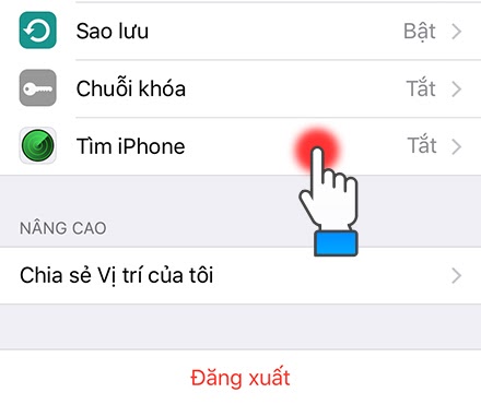 ấn vào “tìm iPhone”.