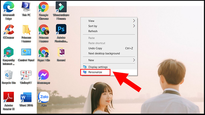 Nhấp chuột phải trên Desktop - mở giao diện Personalize