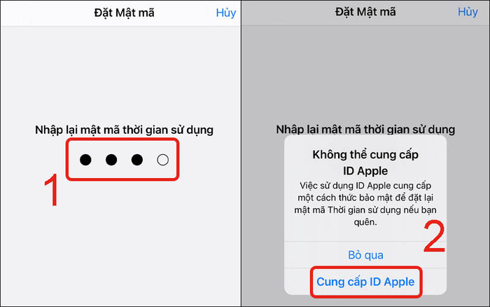 Nhập mật mã và xác nhận cung cấp ID Apple