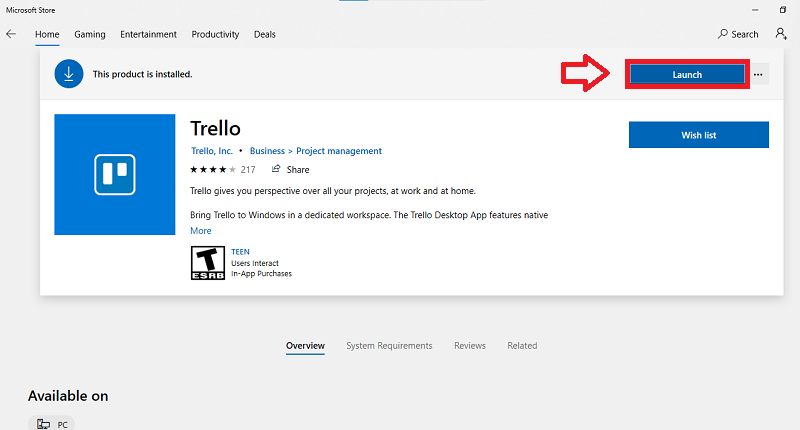 Chọn Launch (Chạy) để khởi động ứng dụng Trello sau khi tải xong