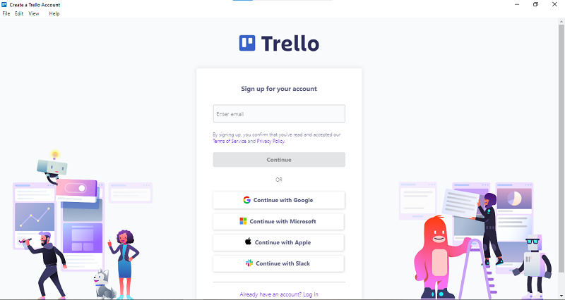 Đăng nhập vào Trello bằng các tài khoản có sẵn hoặc đăng ký
