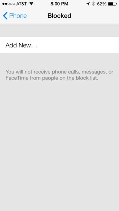 Giao diện chặn cuộc gọi trên iOS 7 và iOS 8