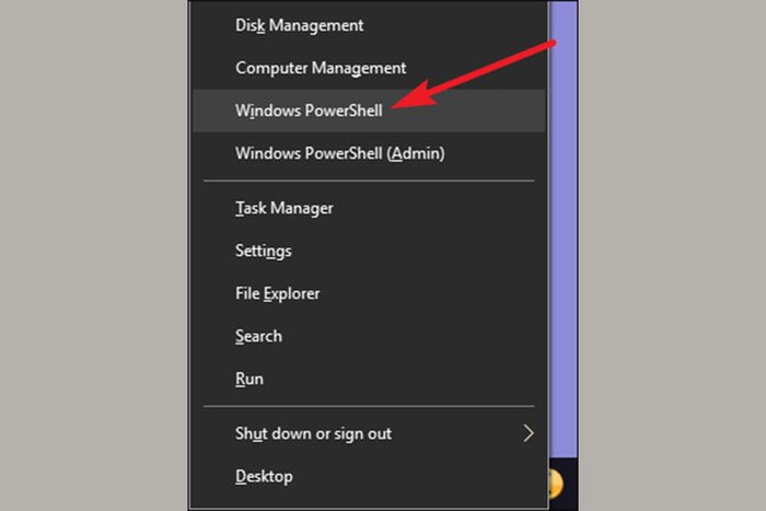 Nhấn chọn vào Windows PowerShell thông qua tổ hợp phím Windows + X