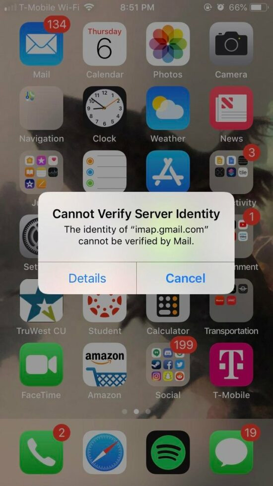 Thông báo Cannot Verify Server Identify
