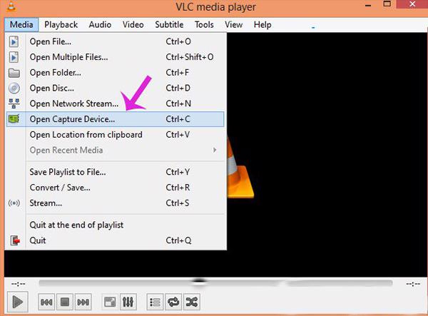 Chọn “open Capture Device” trên ứng dụng VLC