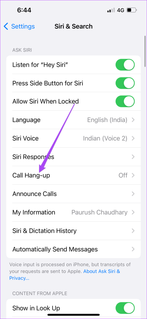 Cách bật tính năng ngắt cuộc gọi Siri
