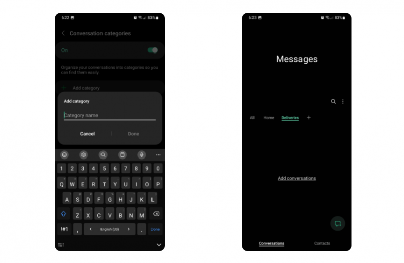 Cách tạo danh mục hội thoại trong Samsung Messages