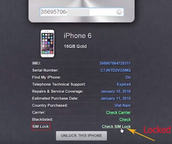 Nếu thuộc tính hiển thị Lock thì chiếc smartphone là iPhone lock