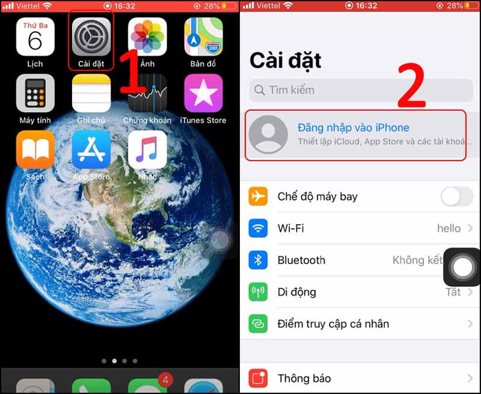 Chọn Đăng nhập vào iPhone