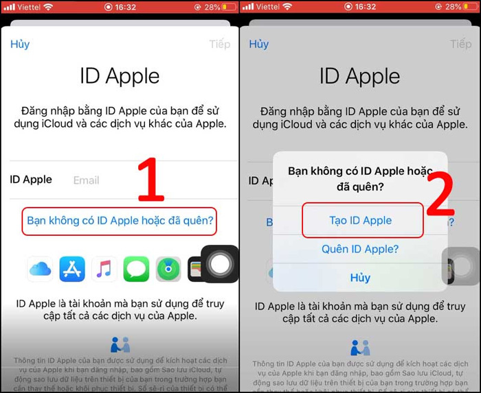 Chọn tạo ID Apple