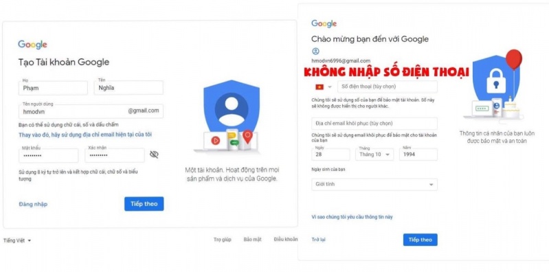 Cách đăng ký Gmail không cần số điện thoại