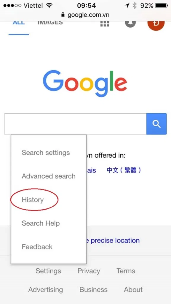 cách xóa lịch sử tìm kiếm trên Google iPhone 