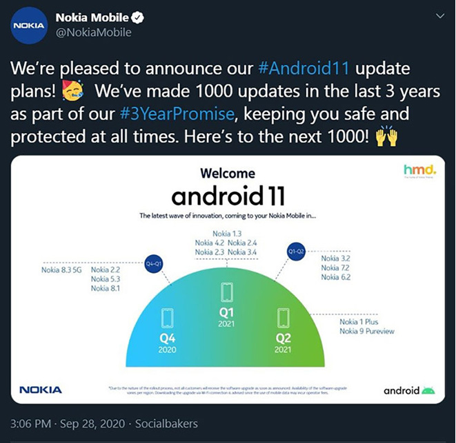 Lộ trình cập nhật Android 11 trên twitter của Nokia - Hình 2