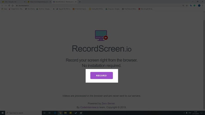 Mở trình duyệt web RecordScreen.io
