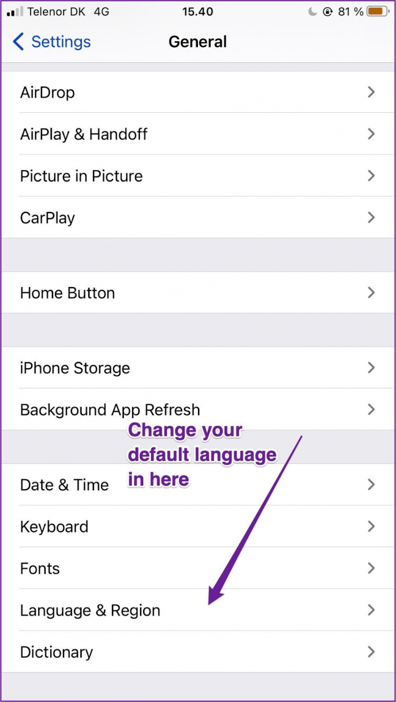 Thay đổi ngôn ngữ mặc định trong phần cài đặt của iPhone
