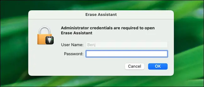 Nhập tên người dùng và mật khẩu Erase Assistant