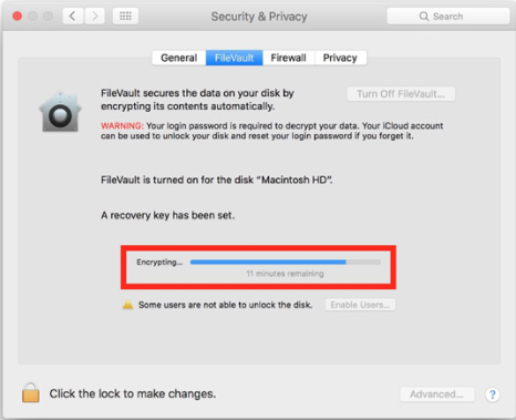 Tùy chọn FileVault để mã hóa các thông tin trên Macbook