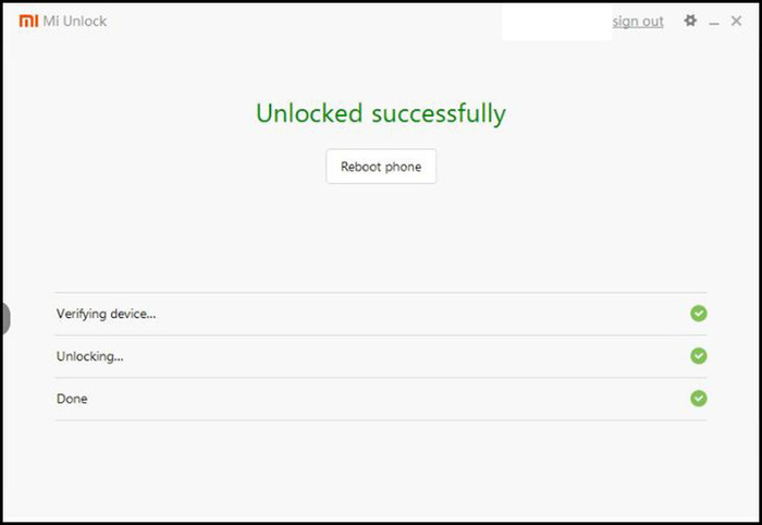 Biểu tượng Unlock thành công điện thoại Xiaomi của bạn