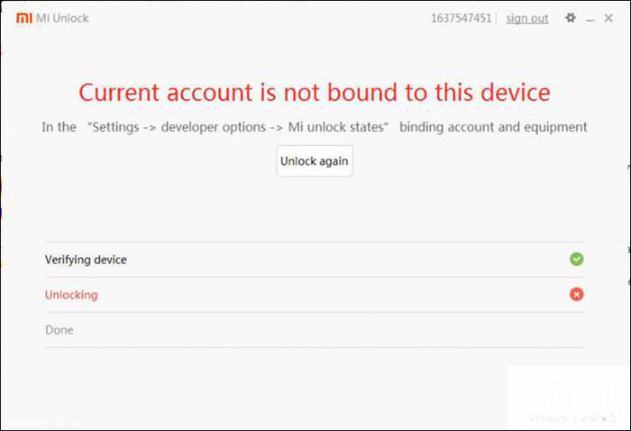 Lỗi Current account is not bound to device