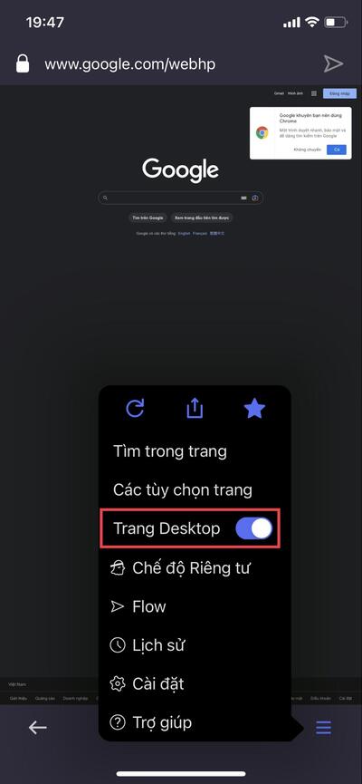 Chuyển giao diện mobile sang desktop trên trình duyệt Opera