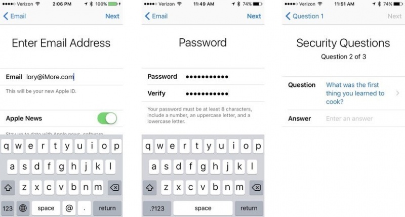 Tạo mật khẩu và câu hỏi bảo mật cho tài khoản ID Apple mới