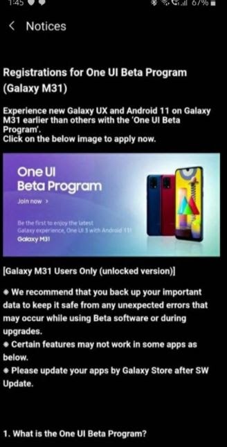 hnammobile - Samsung Galaxy M31 được phát hành One UI 3.0 thử nghiệm - 2