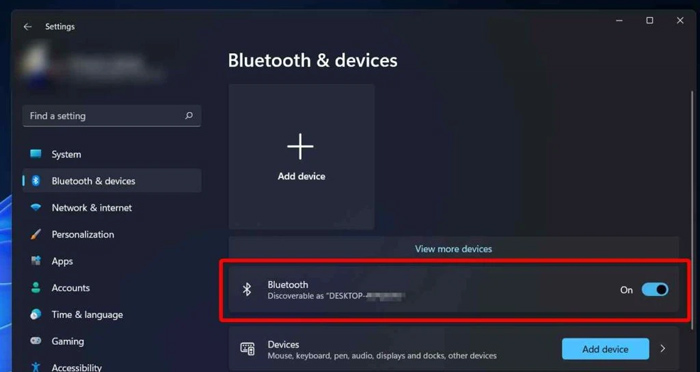 Nhấn vào ô vuông bên phải để bật Bluetooth
