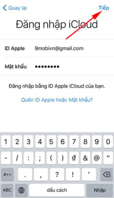 Nhập thông tin Icloud và nhấn 