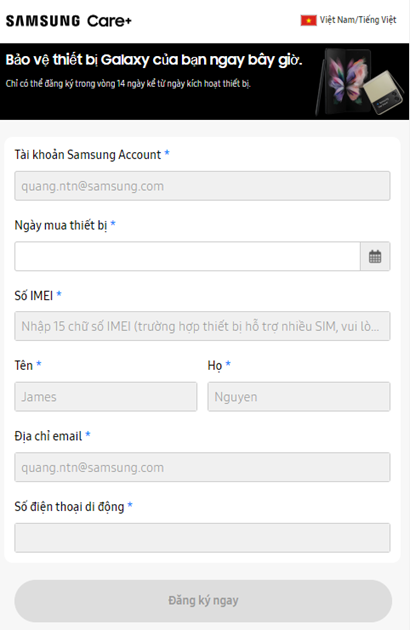 Kích hoạt thông qua Ứng dụng Samsung Member