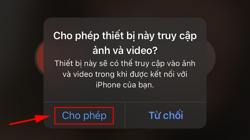 Nhấp chuột vào nút Cho phép để ứng dụng có thể truy cập vào kho ảnh trên iPhone