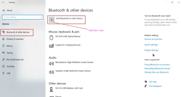 Mục Add Bluetooth or other device nằm ở ngay dòng đầu tiên