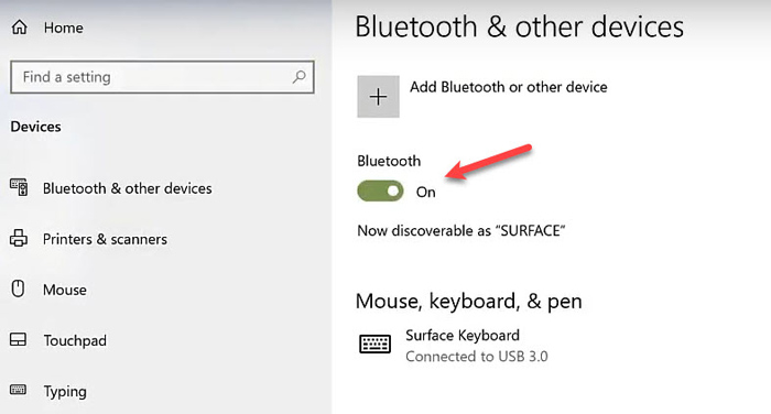 Giao diện cho thấy chức năng Bluetooth đang được bật trên laptop