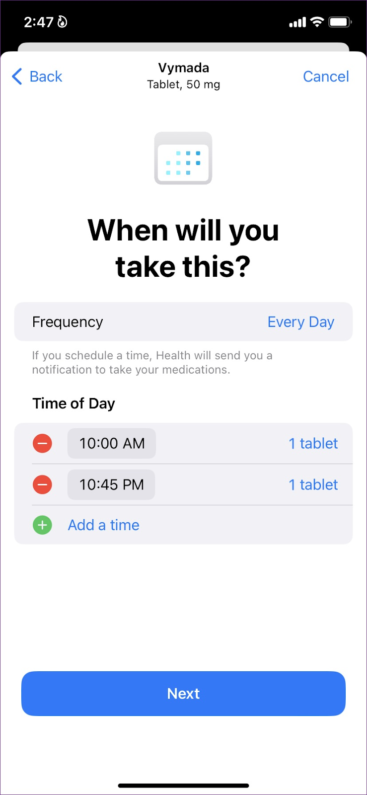 Cách thiết lập lời nhắc uống thuốc trong Apple Health