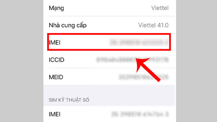 Bạn tìm phần IMEI và xem dãy số trên điện thoại