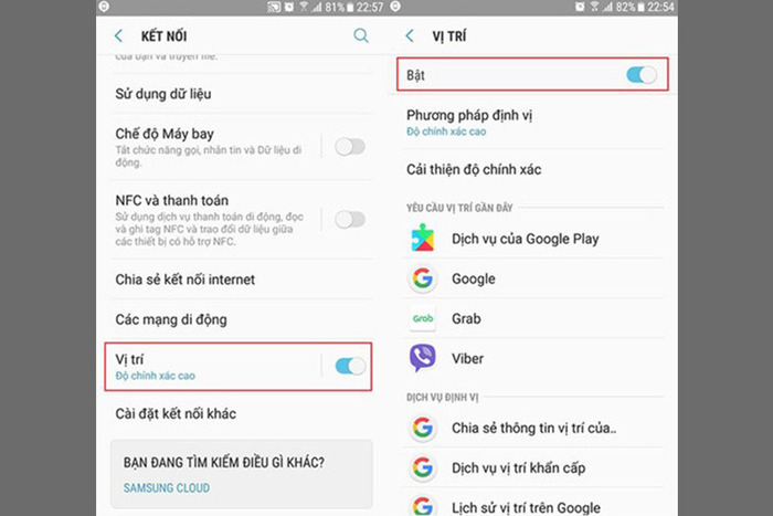 Bật vị trí để sử dụng chức năng Find My Device