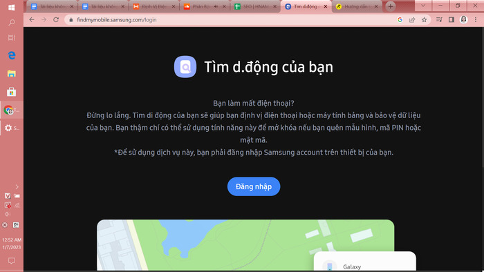 Giao diện trang web Findmyphone của Samsung