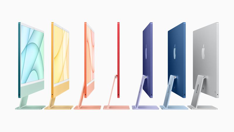 Minh họa việc iMac 27 inch sẽ ra mắt với nhiều phiên bản màu sắc để người dùng chọn lựa tương tự như iMac 24 inch