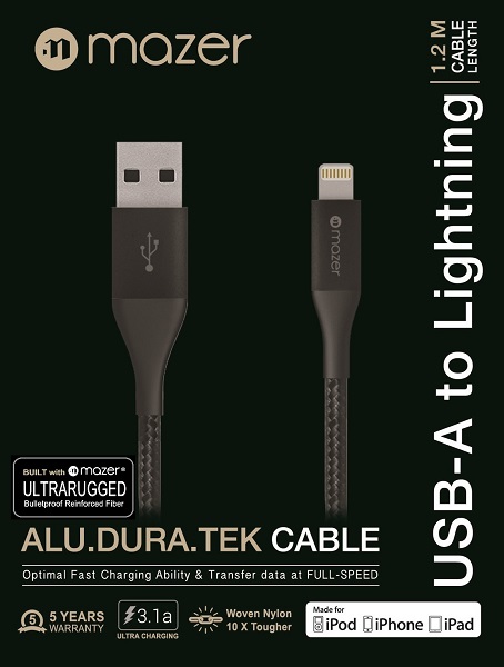 Cáp Mazer Alu.Dura.Tek USB-A to Lightning (KS-A83P) 1m2