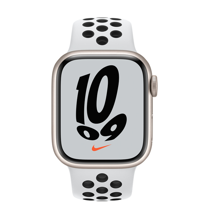 Apple Watch Series 7 LTE 45mm Starlight Aluminium Case with Pure Platinum/Black Nike Sport Band MKL43