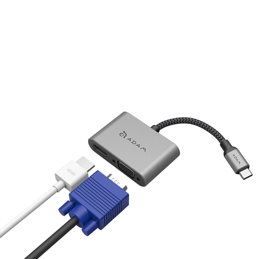 Bộ Chia Cổng Adam Elements Casa 2in1 USB-C to HDMI-VGA (VH1GY)