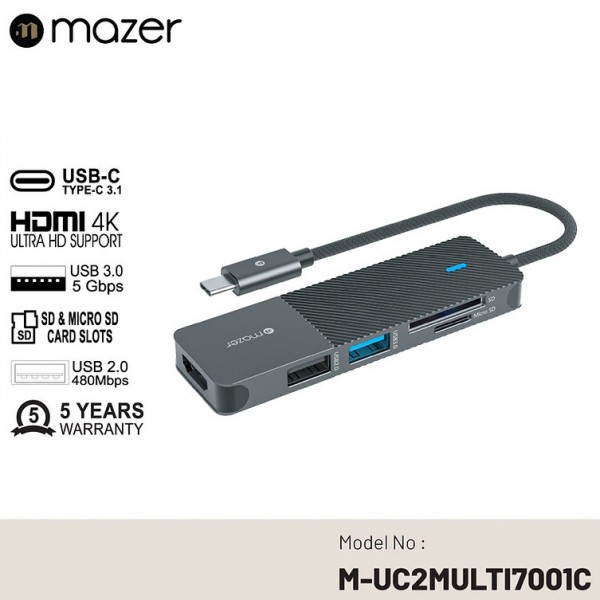 Bộ Chia Cổng Mazer USB-C Multimedia 5in1 (UC2MULTI7001C)