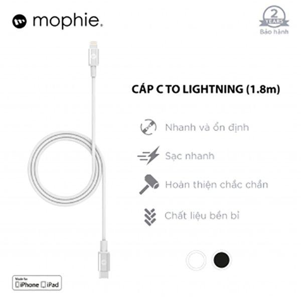 Cáp Mophie USB-C To Lighting 1.8M 