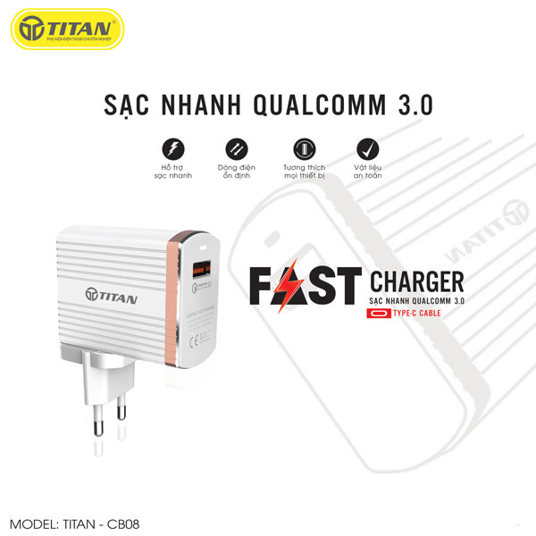 Sạc TITAN FastCharge CB08 (kèm cáp TypeC)