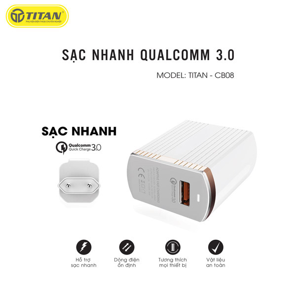 Sạc TITAN FastCharge CB08 (kèm cáp TypeC)