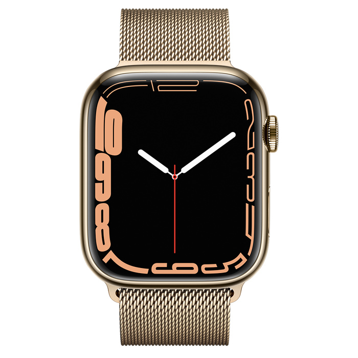 Apple Watch Series 7 LTE 45mm Gold Stainless Steel Case with Gold Milanese Loop MKJY3