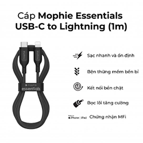 Cáp USB-C to Lightning Mophie Essentials 1M